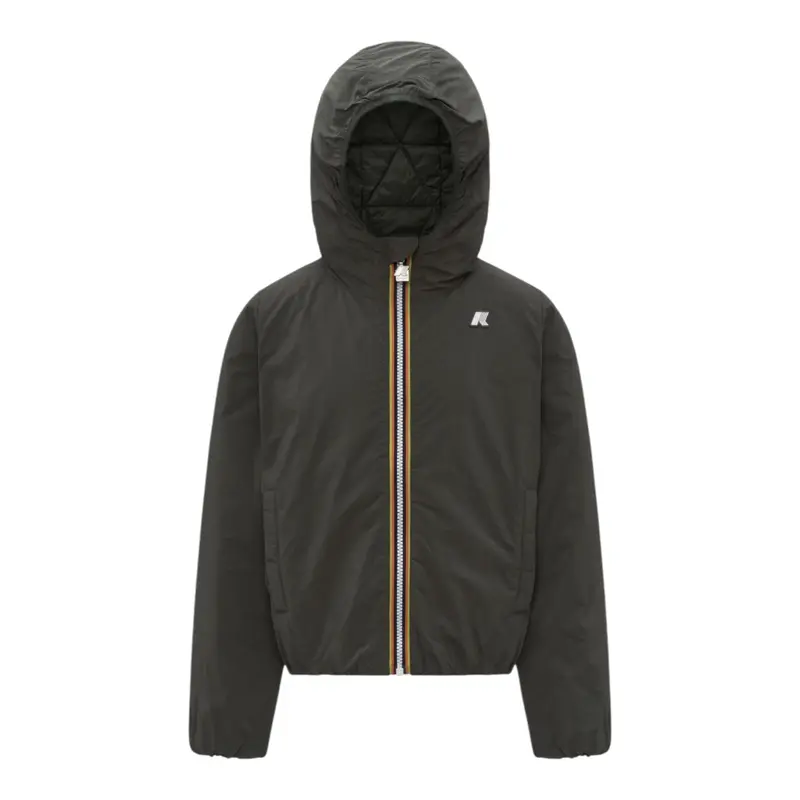 K-Way Giubbino tinta unita con Zip E Cappuccio Verde per Bambino