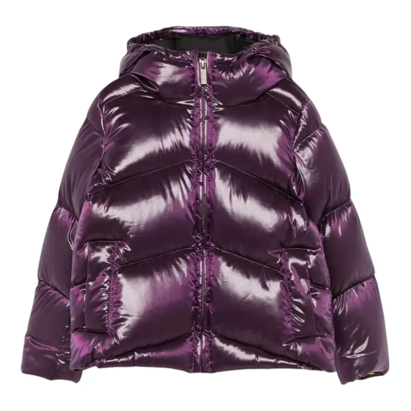 K-Way Giubbino tinta unita con Zip E Cappuccio Viola per Bambina