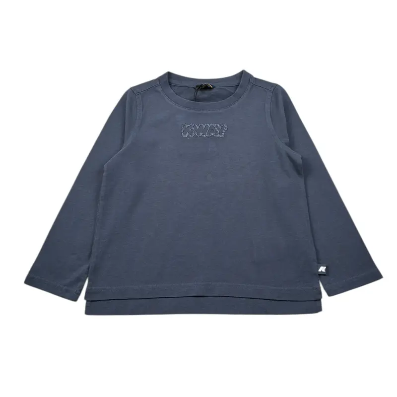 K-Way Shirt Girocollo tinta unita con Logo Blu per Bambina