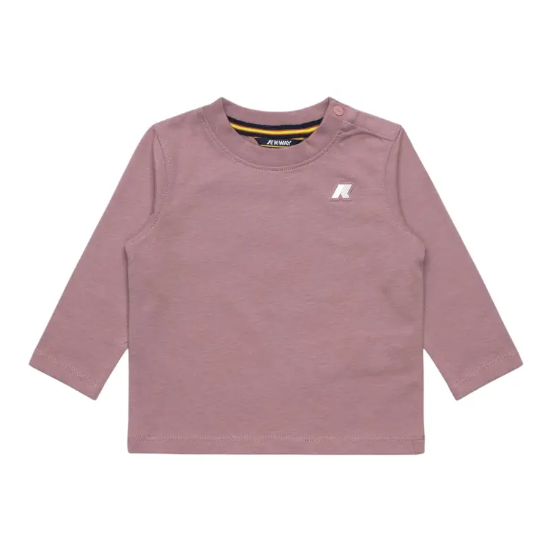 K-Way Shirt Girocollo tinta unita con Stampa Rosa per Neonata