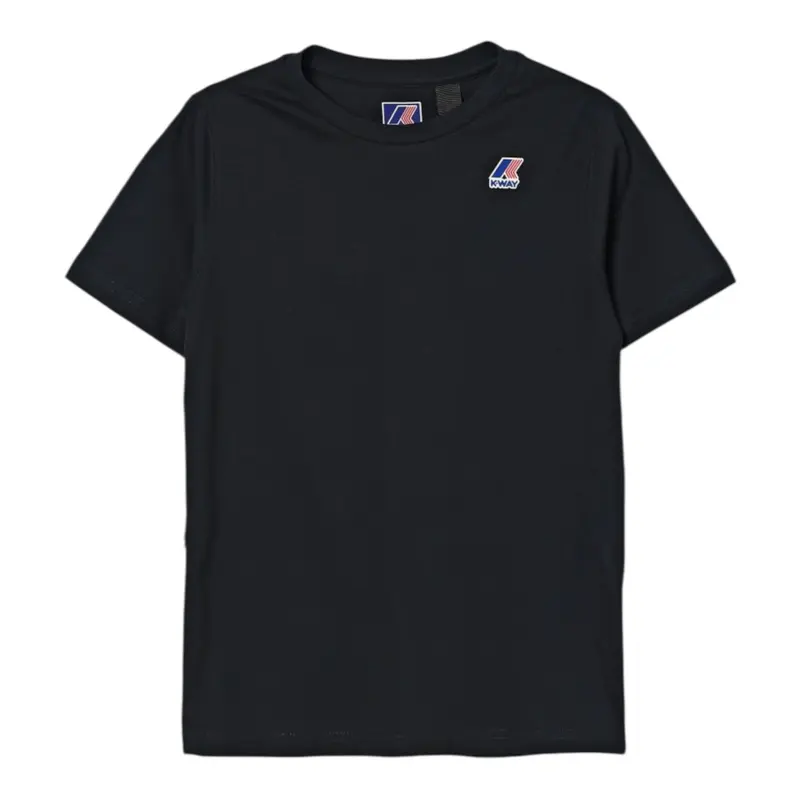 K-Way T-Shirt Girocollo tinta unita con Logo Nero per Bambina