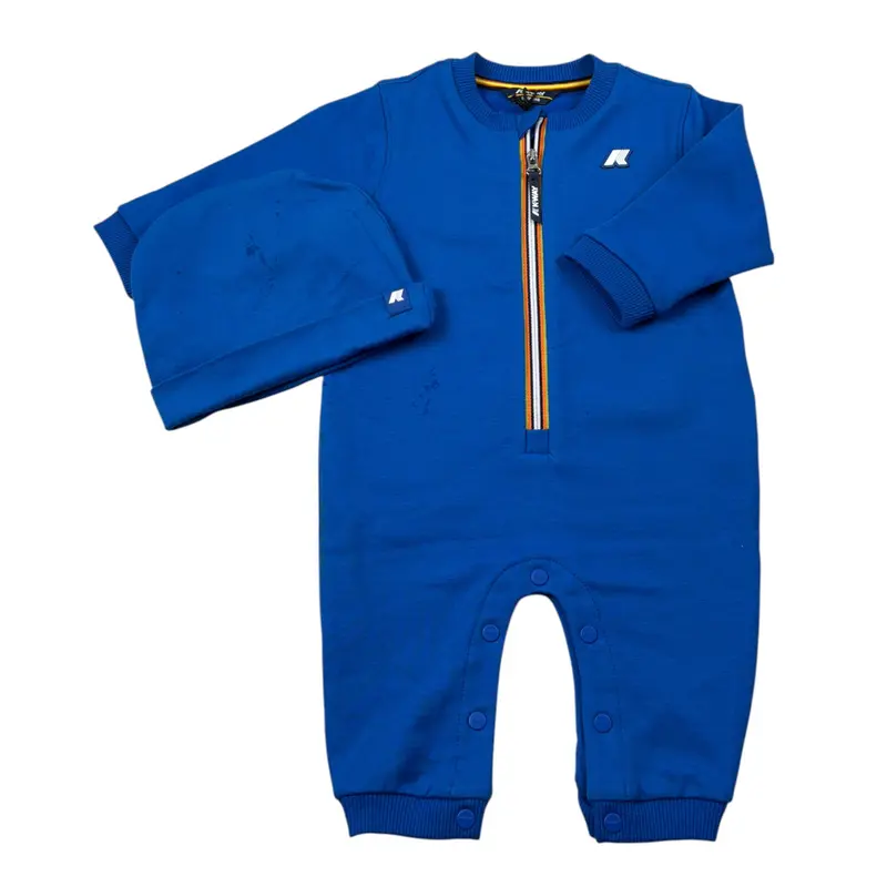 K-Way Tutina Manica Lunga tinta unita con Cappello Blu per Neonato