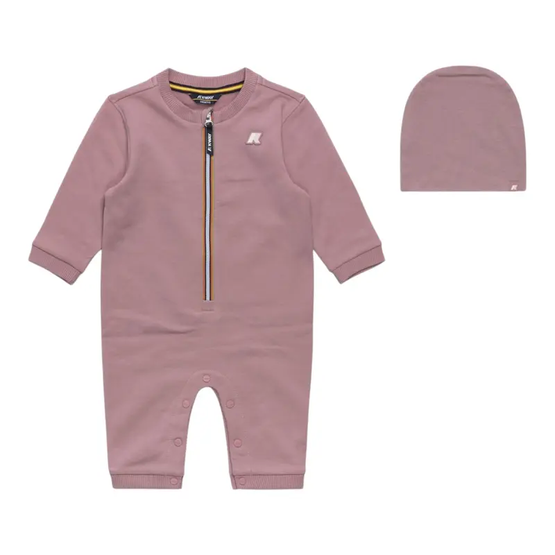 K-Way Tutina Manica Lunga tinta unita con Cappello Rosa per Neonata