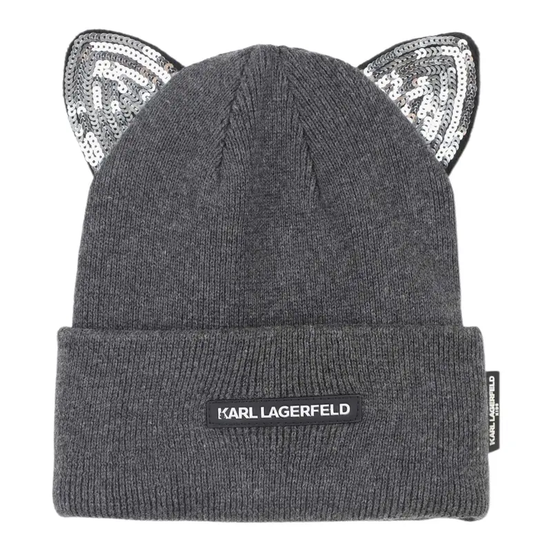Karl Lagerfeld Cappello tinta unita con Orecchie Grigio per Bambina