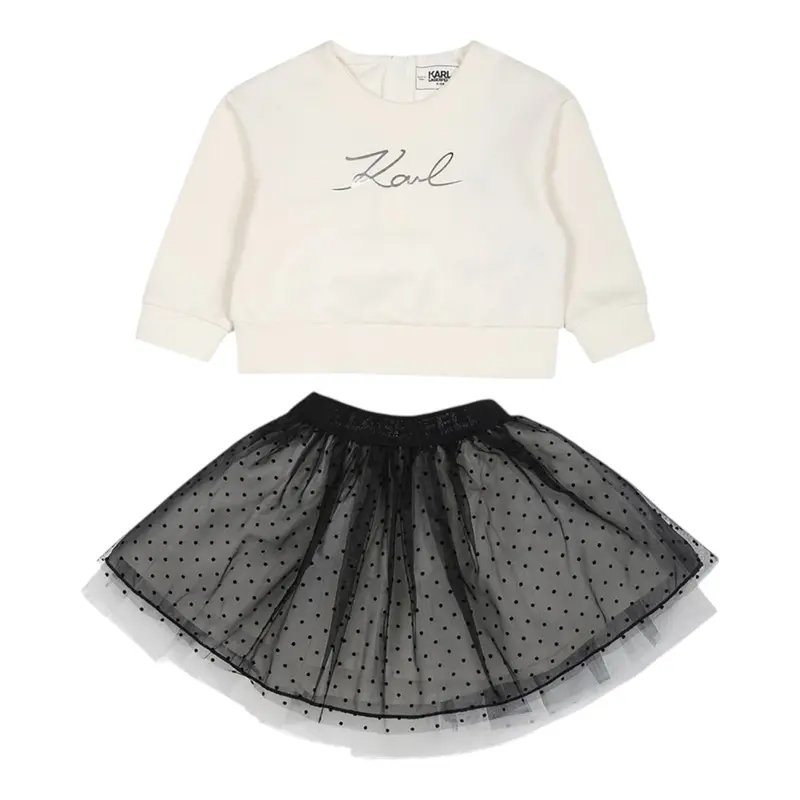 Karl Lagerfeld Completo 2 Pezzi Felpa-Gonna Panna/Nero per Neonata