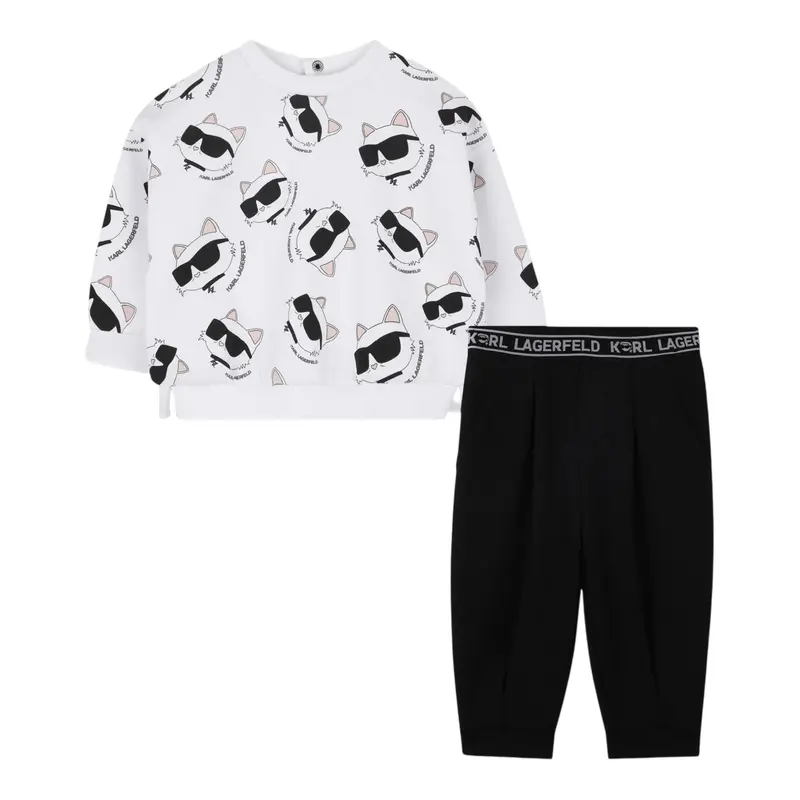 Karl Lagerfeld Completo 2 Pezzi Felpa-Leggins Bianco/Nero per Neonata