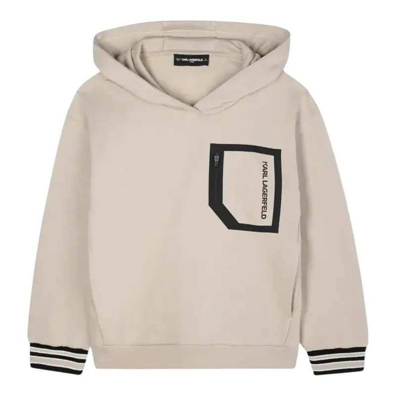 Karl Lagerfeld Felpa tinta unita con Logo E Cappuccio Beige per Bambino