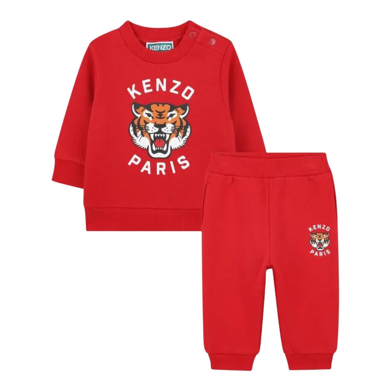 Kenzo Completo 2Pz Felpa-Pantalone tinta unita Rosso per Neonato