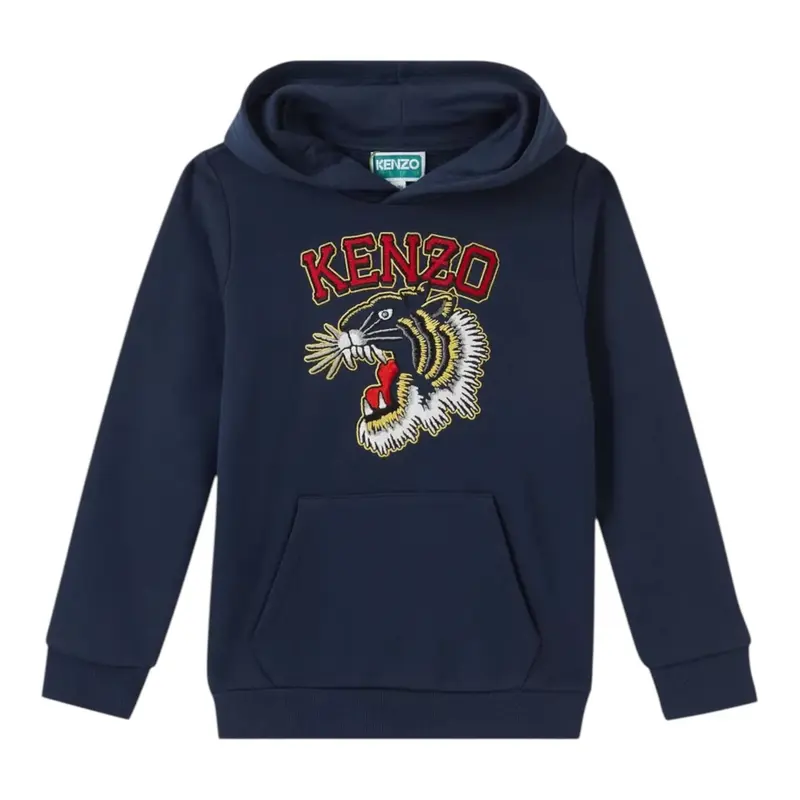 Kenzo Felpa Chiusa con Cappuccio tinta unita con Ricami Blu per Bambino