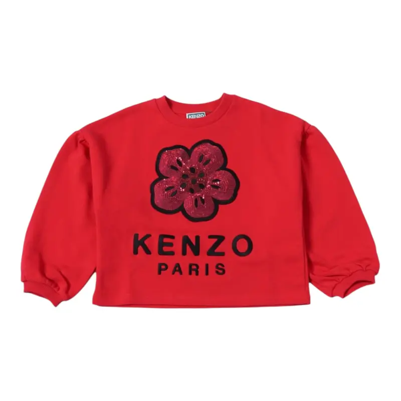 Kenzo Felpa Chiusa Girocollo con Stampa Paillettata Fuxia per Bambina
