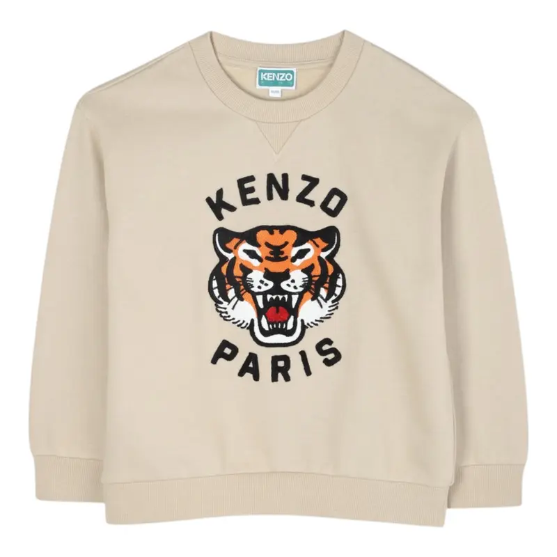 Kenzo Felpa Girocollo tinta unita con Stampa Beige per Bambino