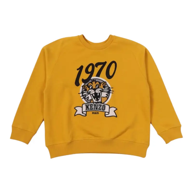 Kenzo Felpa Girocollo tinta unita con Stampa Giallo per Bambino