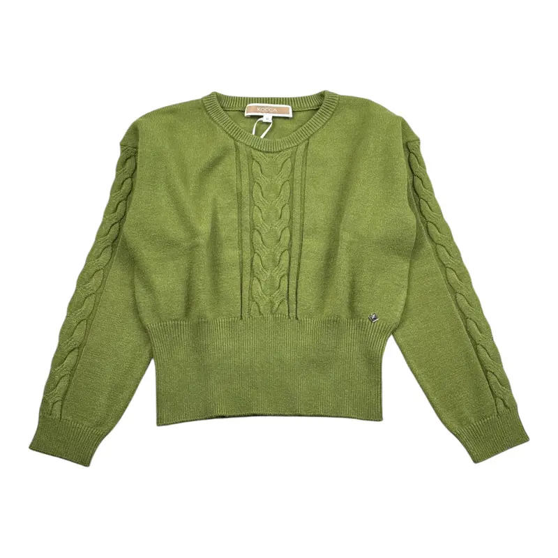 Kocca Maglia tinta unita con Fantasia Trecce Verde per Bambina