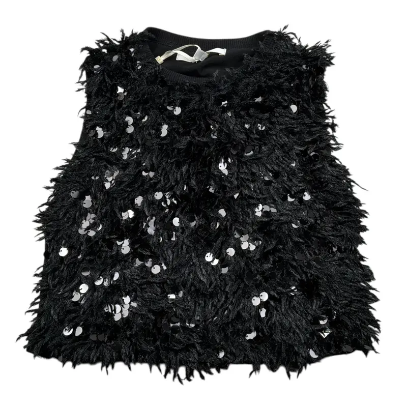 Kocca Top Giromanica tinta unita con Paillettes Nero per Bambina