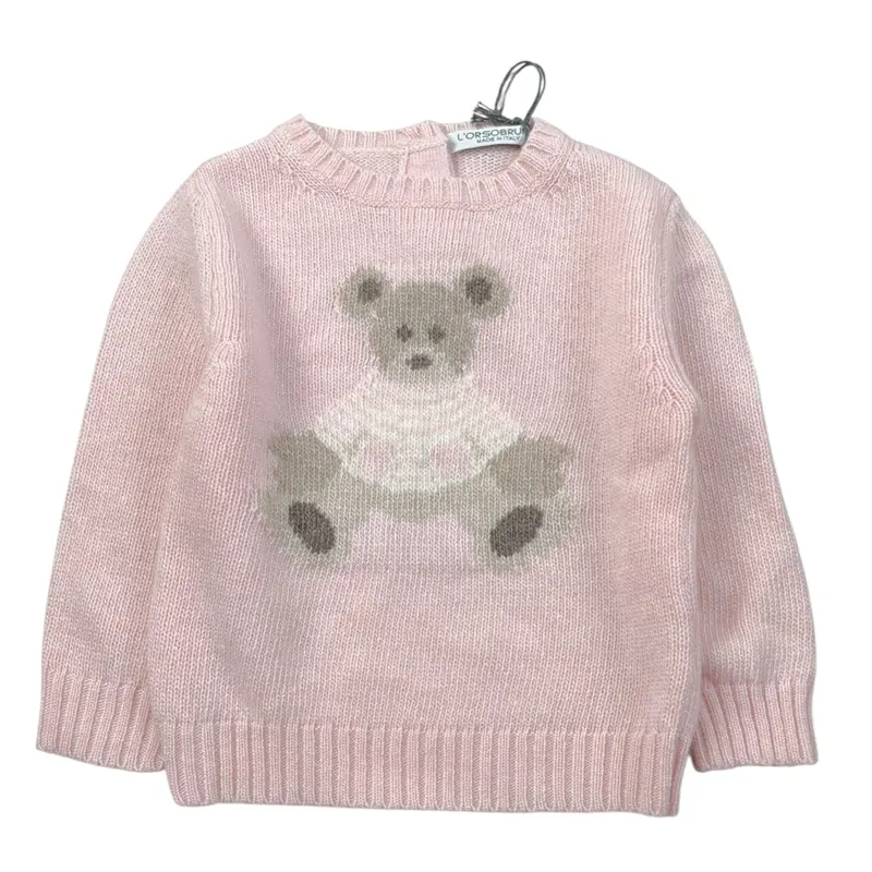 La Maglieria De L'Orsobruno Maglia tinta unita con Stampa Rosa per Neonata