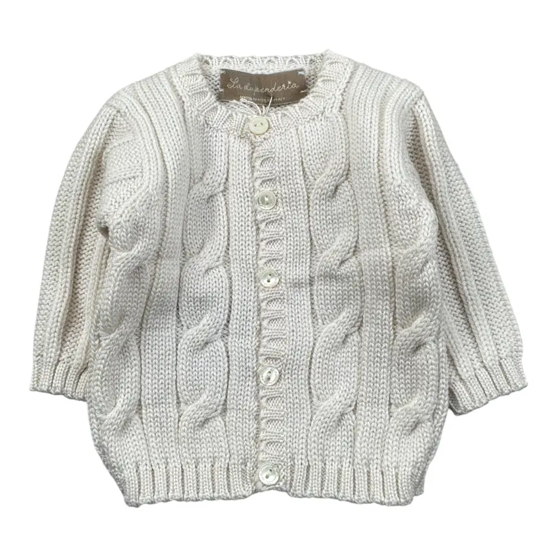La Stupenderia Cardigan tinta unita con Trecce Panna per Neonato