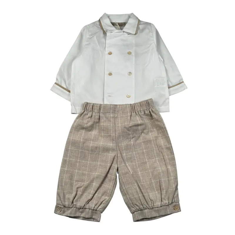 La Stupenderia Completo 2 Pezzi Camicia Body-Pantalone Bianco/Beige per Neonato