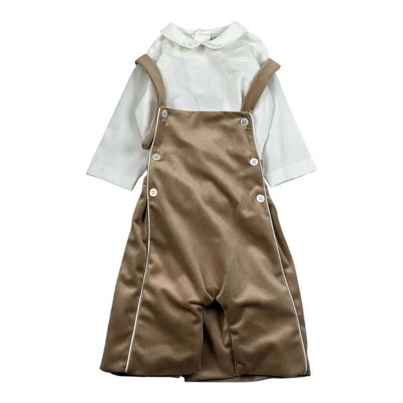 La Stupenderia Completo 2Pz Salopette-Camicia Bianco/Beige per Neonato