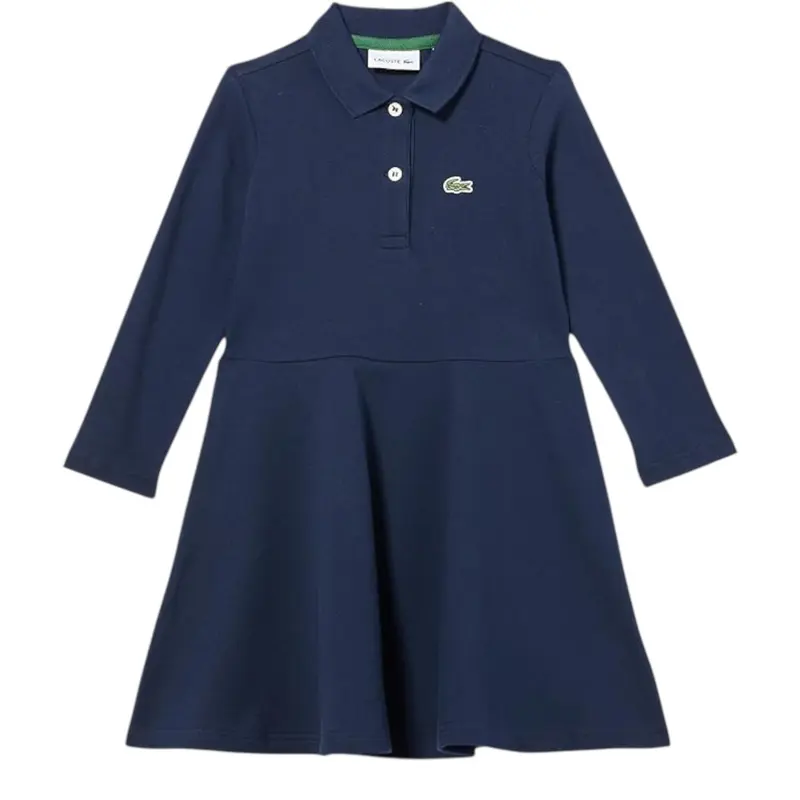 Lacoste Abito Manica Lunga con Colletto tinta unita Blu per Bambina