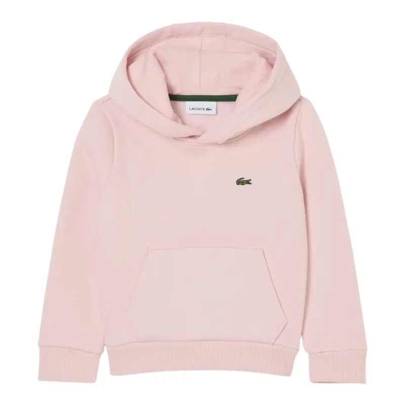 Lacoste Felpa tinta unita con Cappuccio Rosa per Bambina