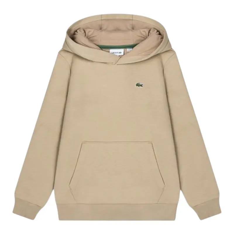 Lacoste Felpa tinta unita con Stampa E Cappuccio Beige per Bambino