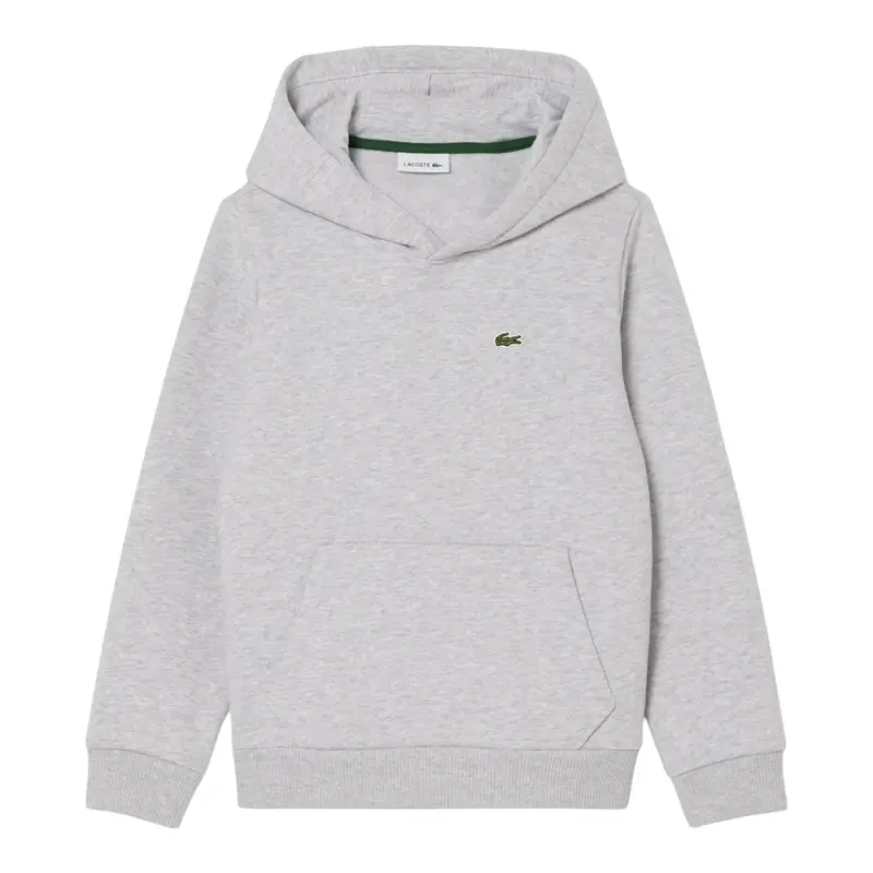 Lacoste Felpa tinta unita con Stampa E Cappuccio Grigio per Bambino