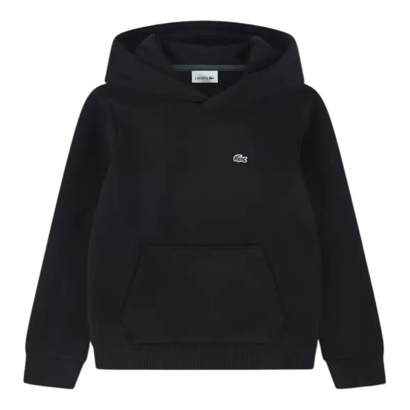 Lacoste Felpa tinta unita con Stampa E Cappuccio Nero per Bambino