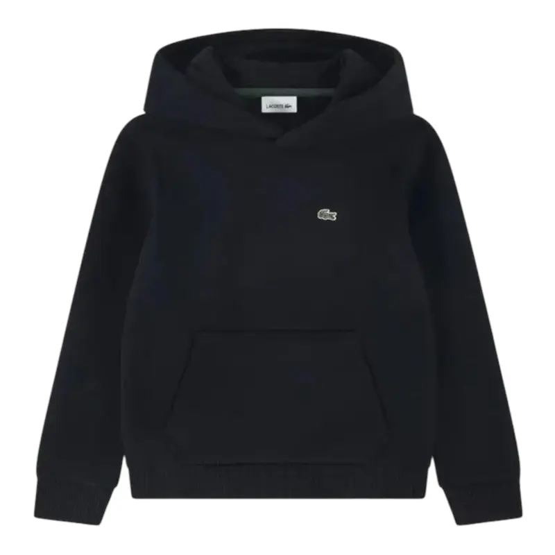 Lacoste Felpa tinta unita con Stampa E Cappuccio Nero per Bambino