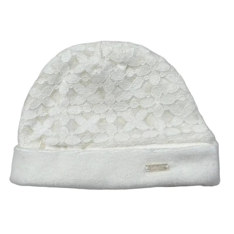 Lalalu' Cappello tinta unita con Ricami Bianco per Neonata