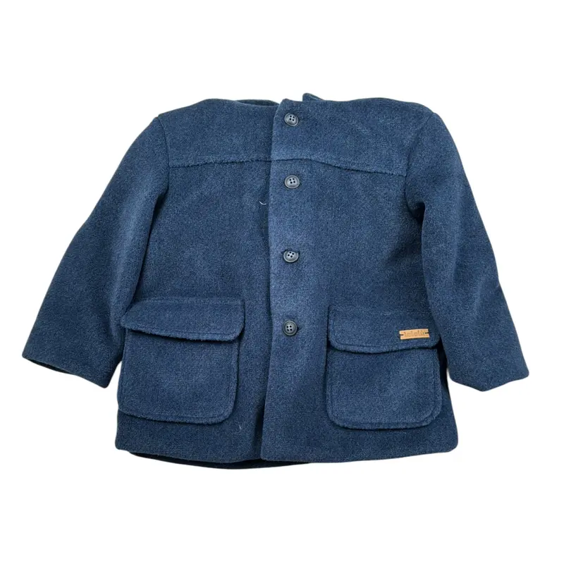 Lalalu' Cappotto tinta unita con Cappuccio E Bottoni Blu per Bambino