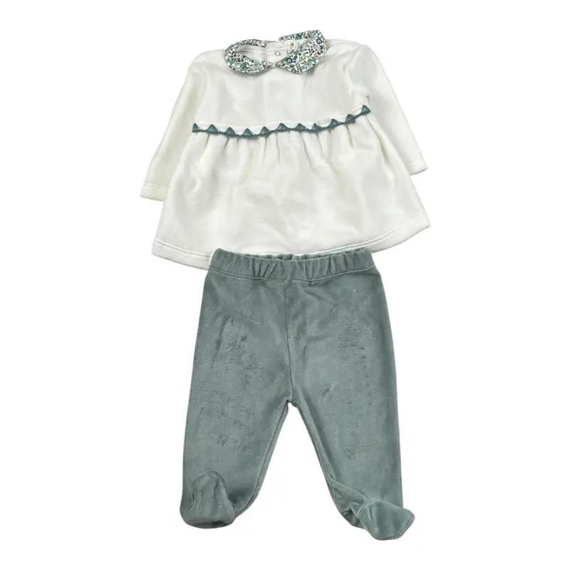 Lalalu' Completo 2Pz Bicolore Maglia-Ghettina Bianco/Verde per Neonata