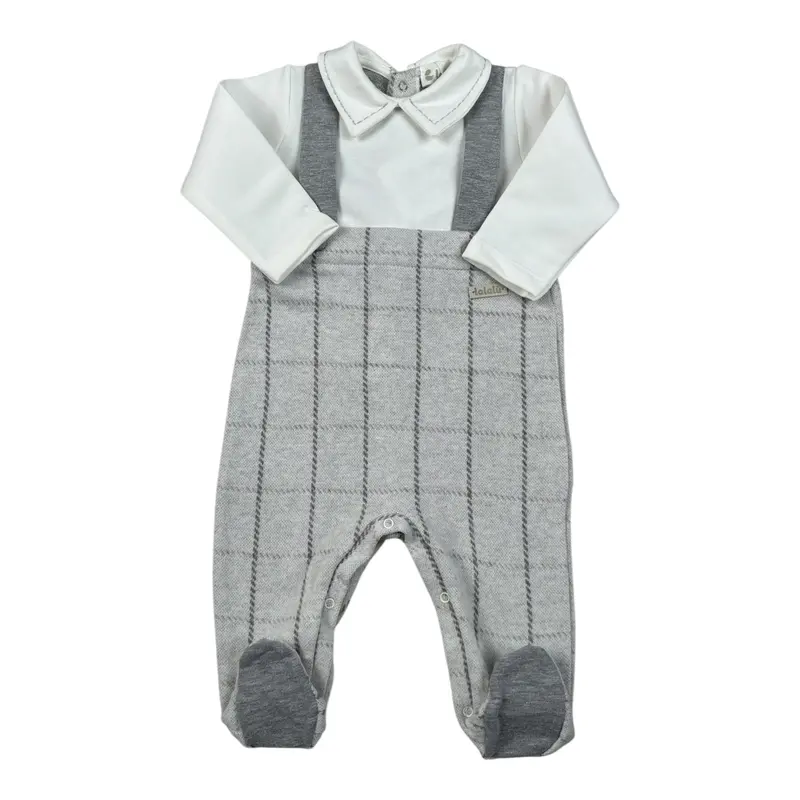 Lalalu' Tutina Bicolore con Fantasia A Righe Bianco/Grigio per Neonato