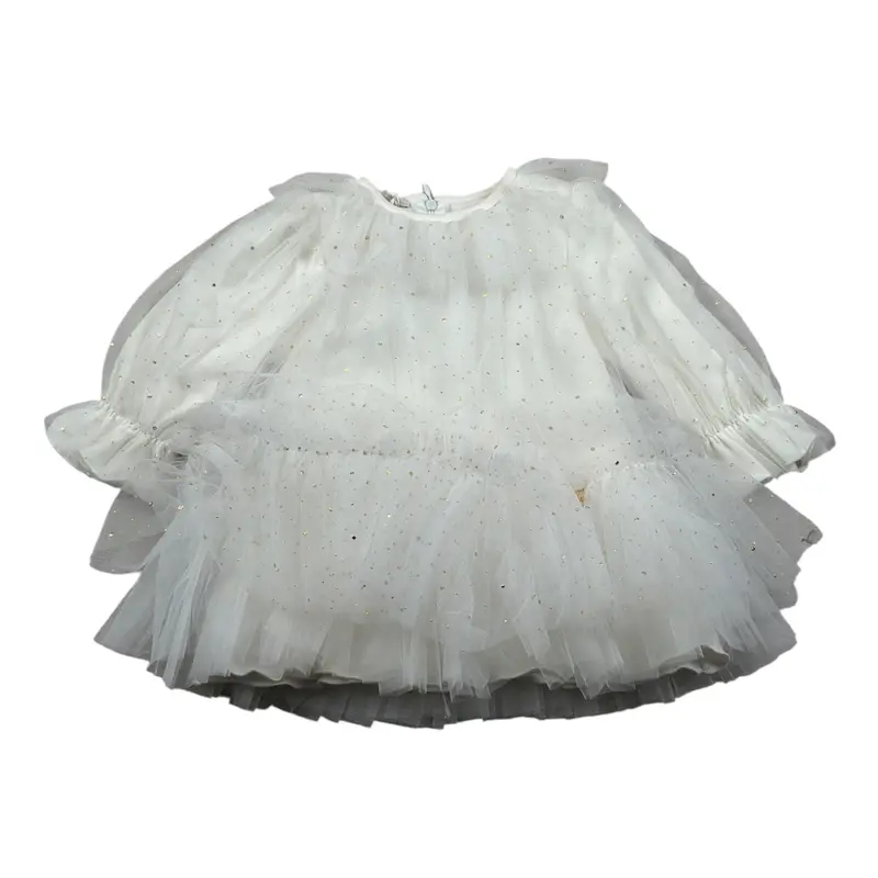 Le Bebe Abito Manica Lunga tinta unita con Tulle Bianco per Neonata