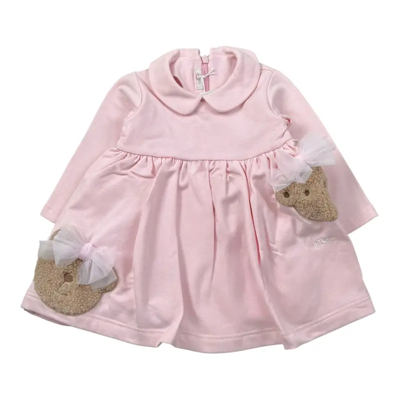 Le Bebe' Abito tinta unita con Applicazione Rosa per Neonata
