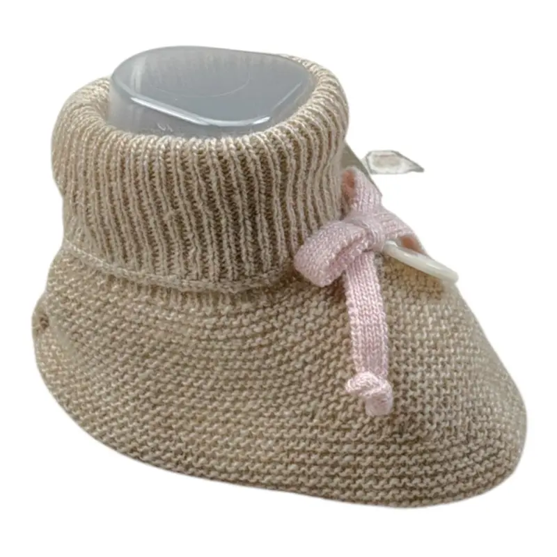 Le Bebe' Babbucce tinta unita In Filo Beige per Neonata