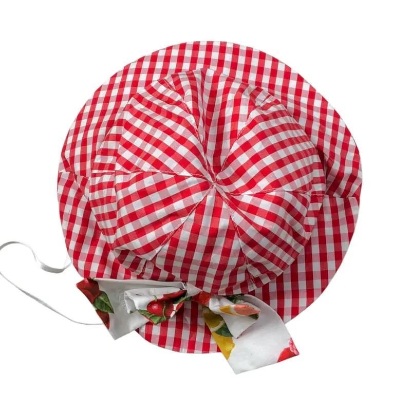 Le Bebe' Cappello Bicolore con Fantasia A Quadri Bianco/Rosso per Neonata