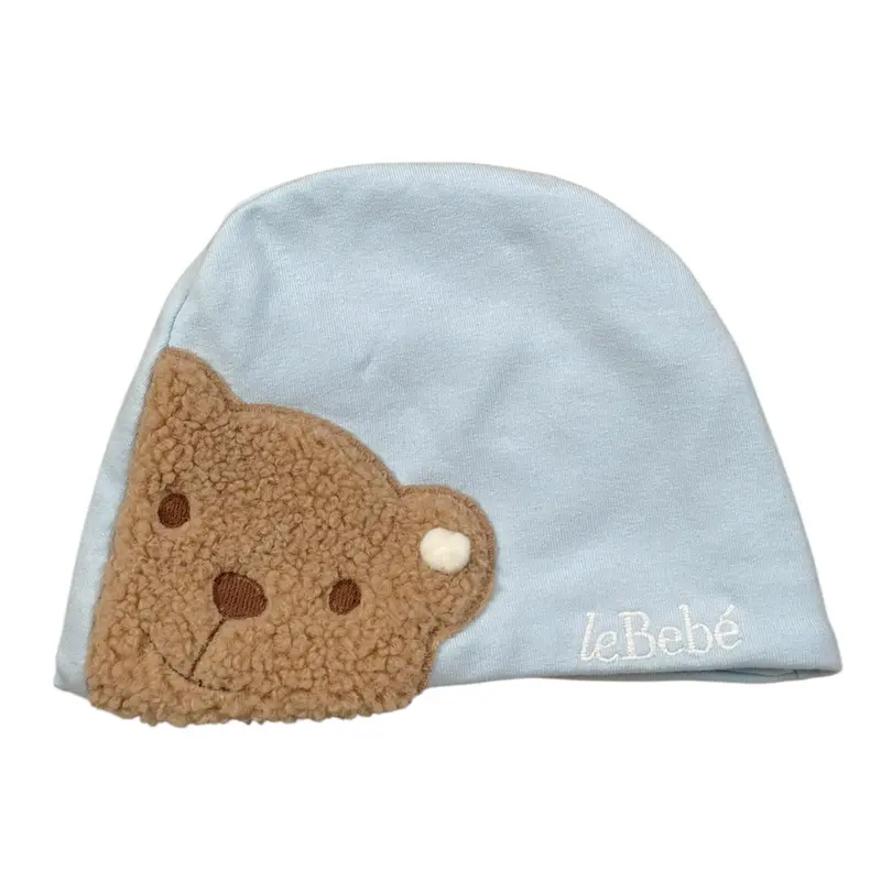 Le Bebe' Cappello tinta unita con Stampa Azzurro per Neonato