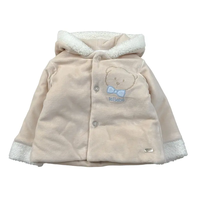Le Bebe' Cappotto tinta unita con Cappuccio E Bottoni Beige per Neonato