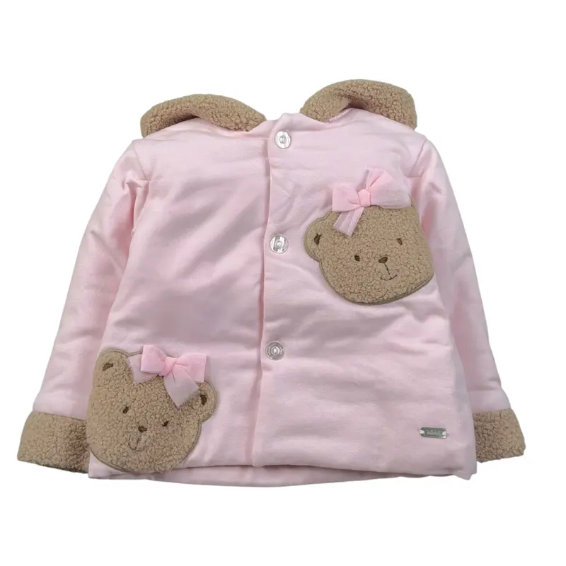 Le Bebe' Cappotto tinta unita con Cappuccio E Bottoni Rosa per Neonata
