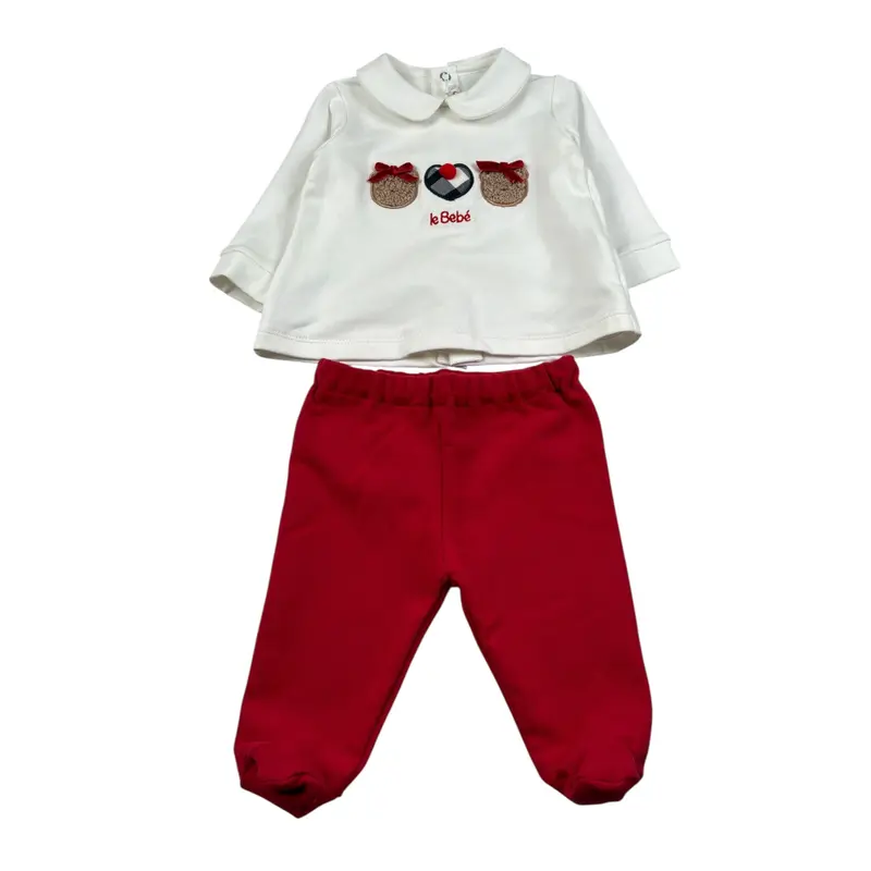 Le Bebe Completo 2 Pezzi Shirt-Ghettina Panna/Rosso per Neonata