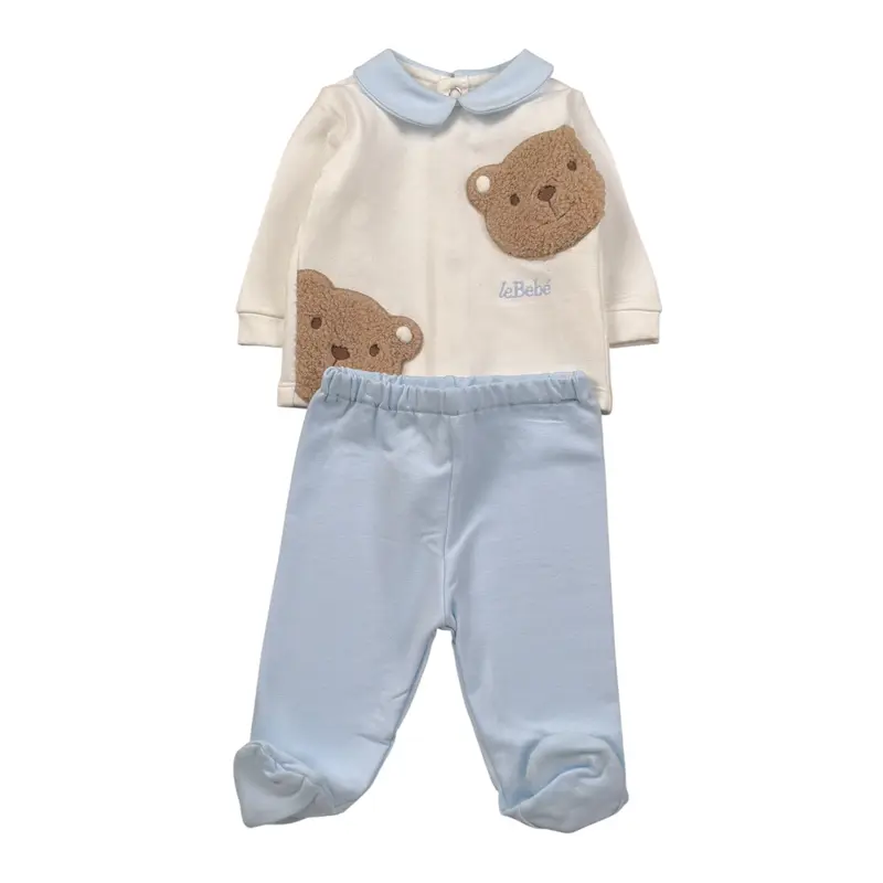 Le Bebe' Completo 2Pz Maglia-Ghettina Bicolore Bianco/Azzurro per Neonato