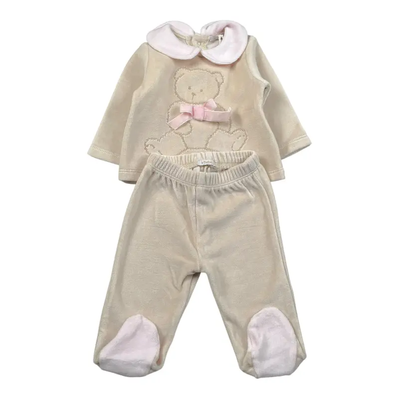 Le Bebe' Completo 2Pz Maglia-Ghettina In Velluto Beige per Neonata