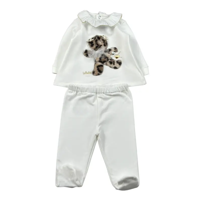 Le Bebe' Completo 2Pz Maglia-Ghettina tinta unita con Stampa Bianco per Neonata