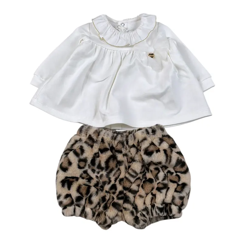 Le Bebe' Completo 2Pz Shirt-Coulotte Bianco per Neonata