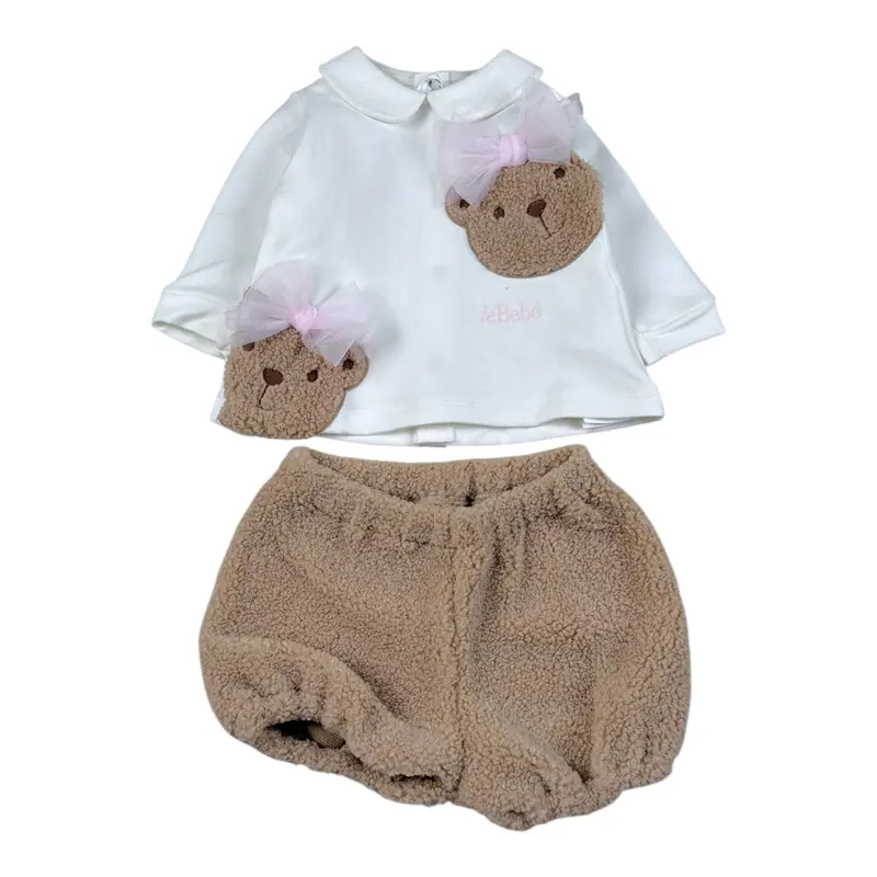 Le Bebe' Completo 2Pz Shirt-Coulotte Bianco per Neonata