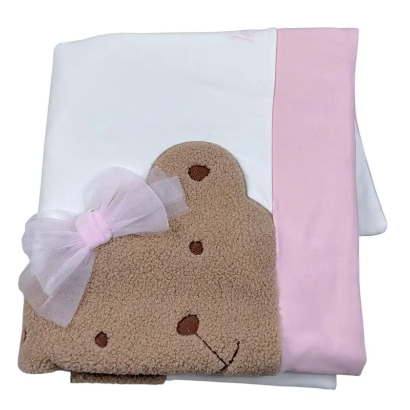 Le Bebe' Coperta Bicolore con Stampa Bianco/Rosa per Neonata