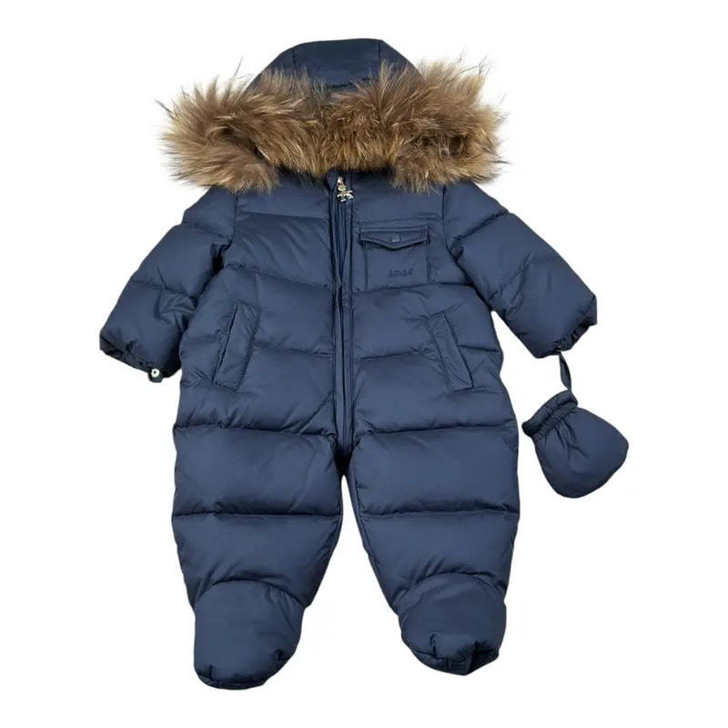 Le Bebe' Eskimo tinta unita con Cappuccio Blu per Neonato