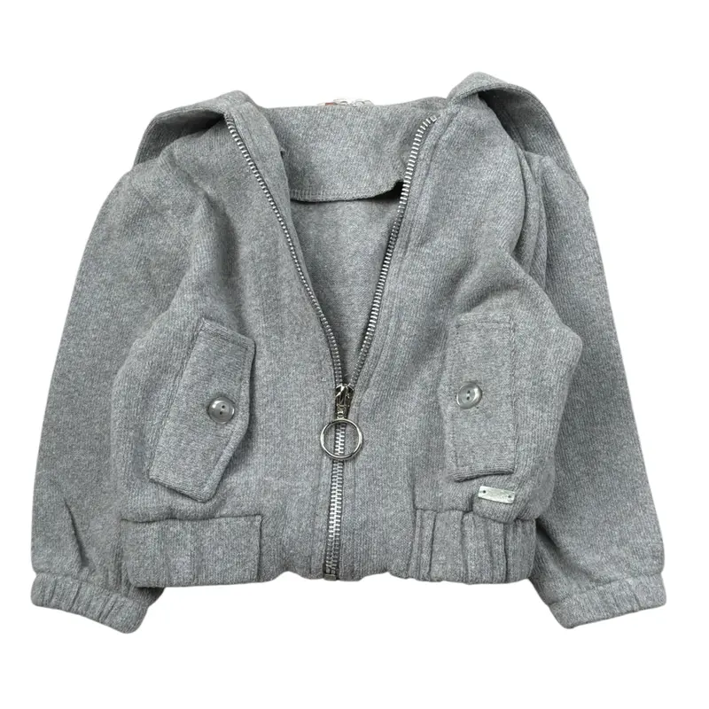 Le Bebe' Felpa tinta unita con Zip E Cappuccio Grigio per Neonato