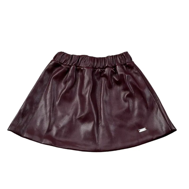 Le Bebe' Gonna In Ecopelle tinta unita Bordeaux per Neonata