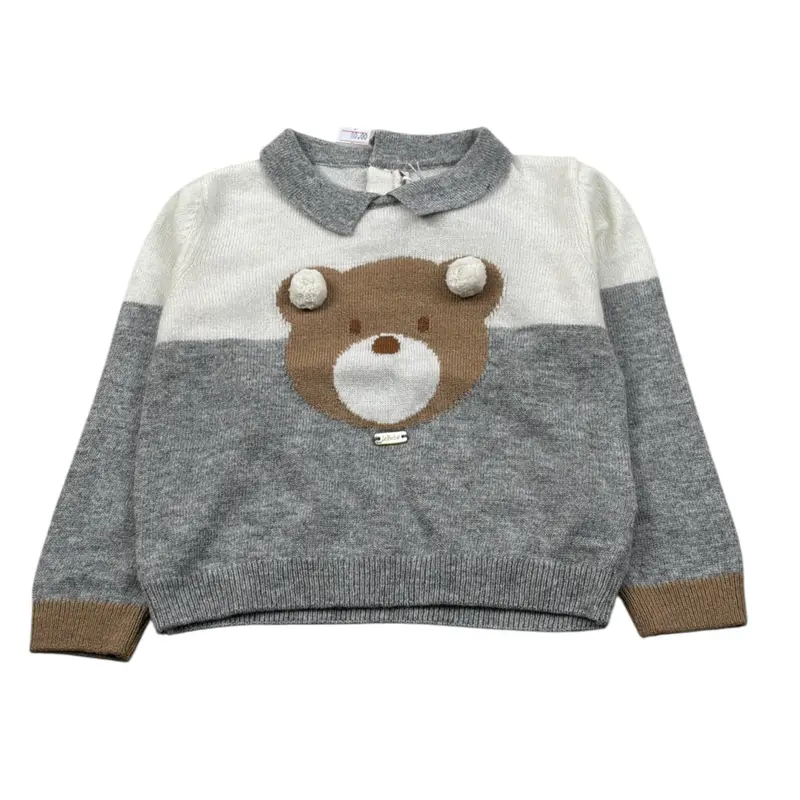 Le Bebe Maglia Bicolore con Colletto Panna/Grigio per Neonato